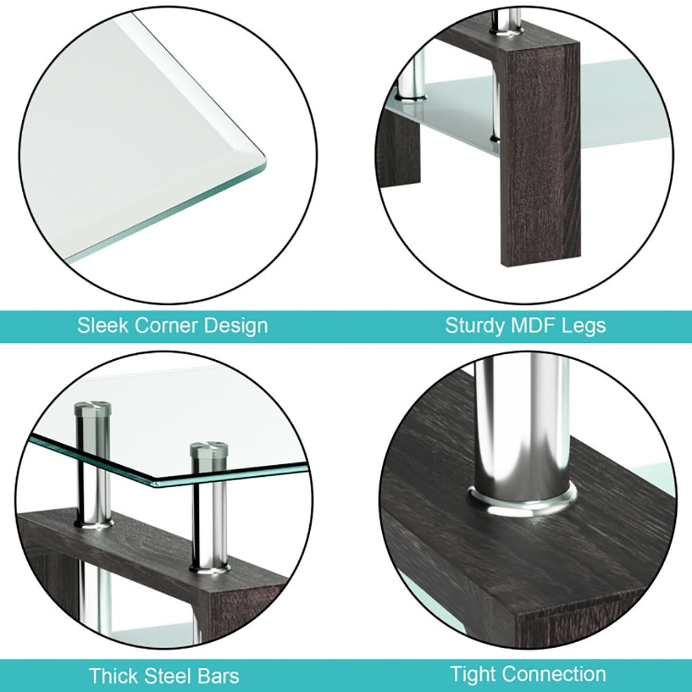 Finihen Glass Coffee Table, Rectangular Coffee Table, Rectangular Tempered Glass Coffee Table with Shelf, for Living Room, Reception Room, Black Finihen Glass Coffee Table, Rectangular Coffee Table, Rectangular Tempered Glass Coffee Table with Shelf, for Living Room, Reception Room, Black
