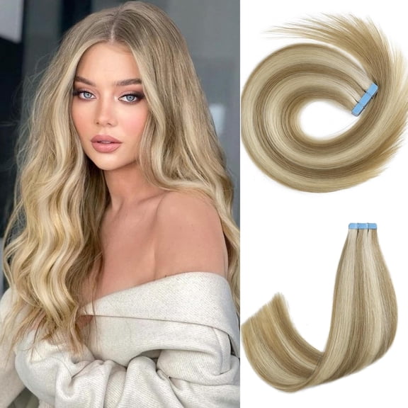 20 Pcs Platinum Blonde Tape in Extensions 100% Human Remy Hair 20 Inch 50g Long Lasting Real Hair Tape Ins