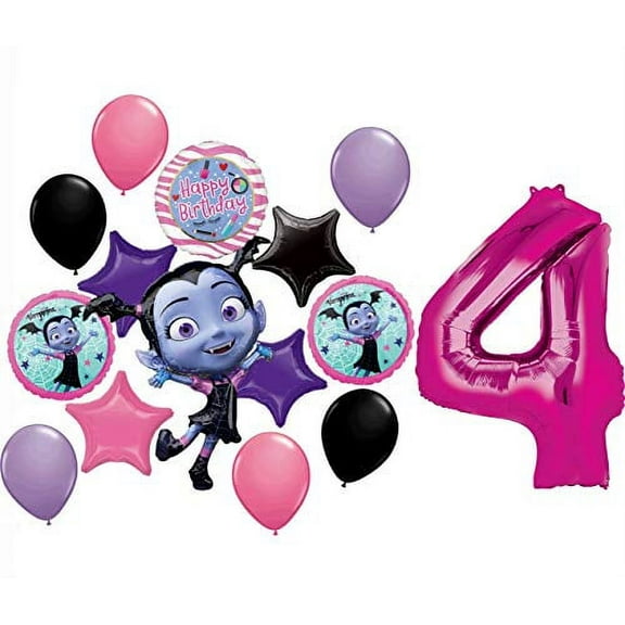 Vampirina Party Supplies 4th Birthday Balloon Bouquet Decorations 15 piece kit