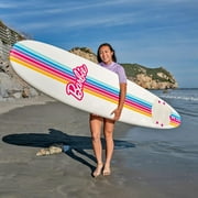 Barbie Signature 8ft Surfboard by Wavestorm | Soft foam Surfboard for Kids and Adults | Graphic top Deck with high Density Slick Bottom | White and Pink Color | Leg Leash and Fin Set Included