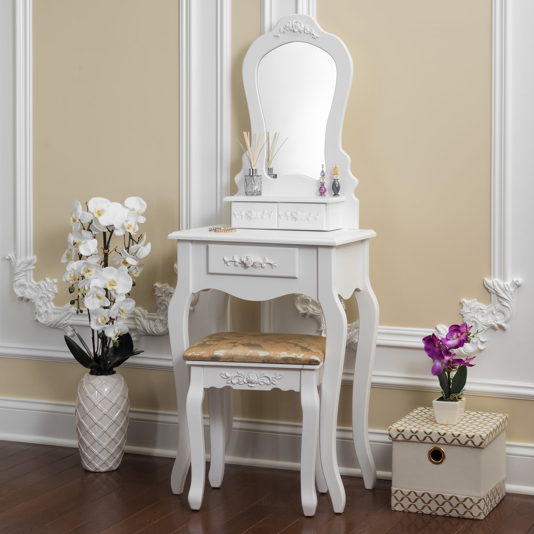 Fineboard Elegant 3 Drawer Dressing Table Set Wooden Vanity Table and