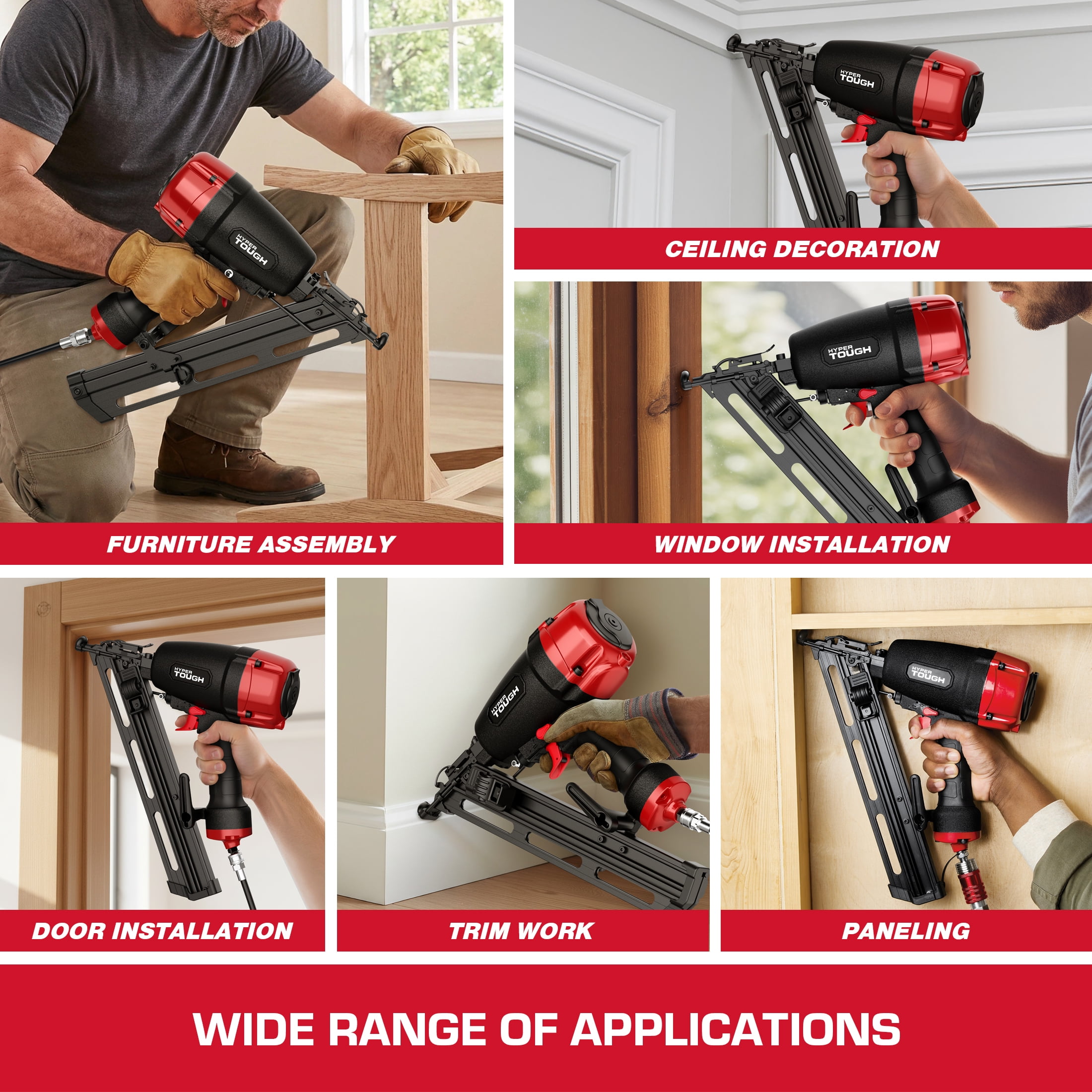 Hyper Tough 15 Gauge Pneumatic Angle Finish Nailer, Angled Finish Nail Gun
