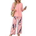 thumbnail image 2 of Outfits for Women 2 Piece Sets Elbow Sleeve Tops and Wide Leg Long Pants Lounge Sets Beach Vacation Clothes Airport Travel Matching Clothing, 2 of 6