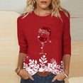thumbnail image 2 of KIHOUT Womens Tops Long Sleeve Fashion Petite Comfortable Round-Neck 3/4 Sleeve Christmas Print Casual T-shirt Blouse, 2 of 3