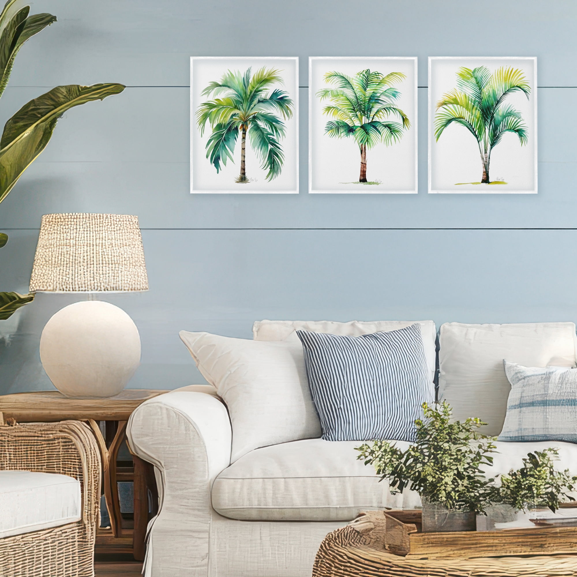 Stupell Industries Exotic Lagoon Palms 3 Piece White Framed Giclee Art Set, design by Shelly Craig