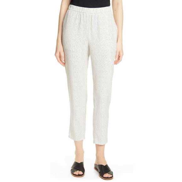 $268 Eileen Fisher Slouchy Ankle Pants Dot Dash Print Bone