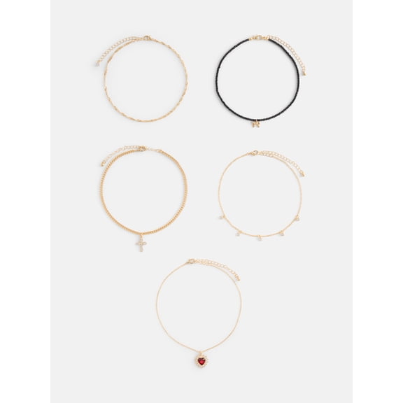 No Boundaries Women's Gold Tone Choker Necklace Set, 5 Piece