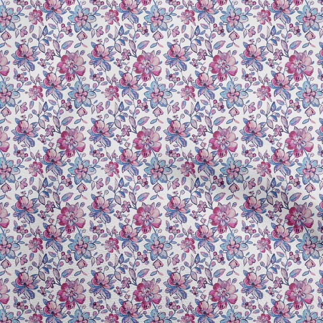 oneOone Coton Cambric Tissu Blanc Floral Tissu pour Robe Tissu Imprimé Tissu au Mètre 56 Pouces de Large