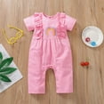 thumbnail image 3 of Penkiiy Newborn Infant Baby Girls Short Sleeve Ruffled Rainbow Romper Jumpsuit Outfits Cotton One-piece Romper 12-18 Months Pink on Sale, 3 of 9