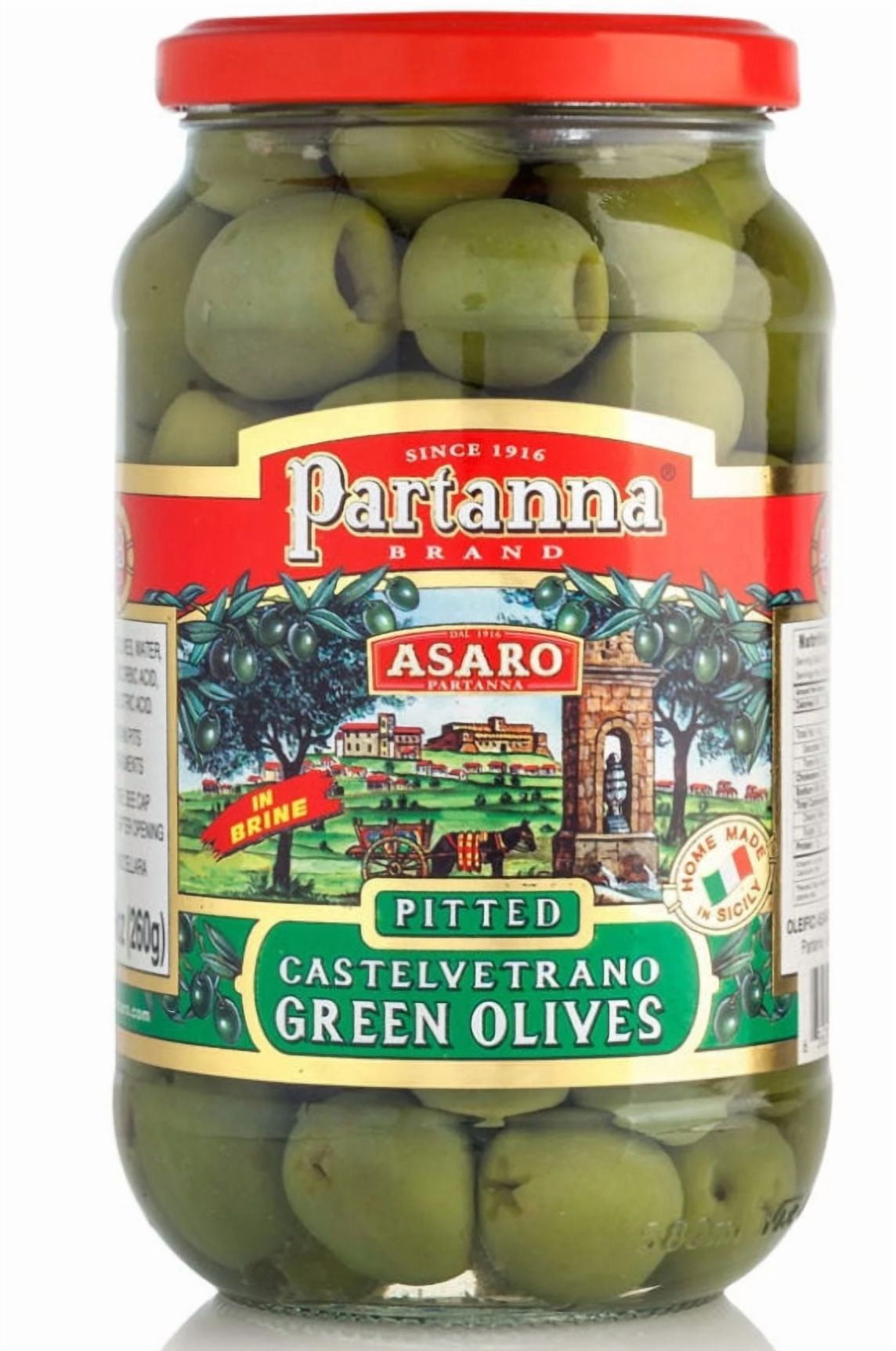Partanna Pitted Castelvetrano Olives - Authentic Sicilian - Premium Handpicked - Snacking-Aperitif-Cooking-Baking-Heart-Healthy-  Keto & Paleo- Product Of Italy -  19 oz Jar