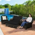 thumbnail image 3 of Patiojoy 5 PCS Patio Rattan Sectional Sofa Set Outdoor Furniture Conversation Set Cushioned Loveseat Sofa Ottoman Black, 3 of 10