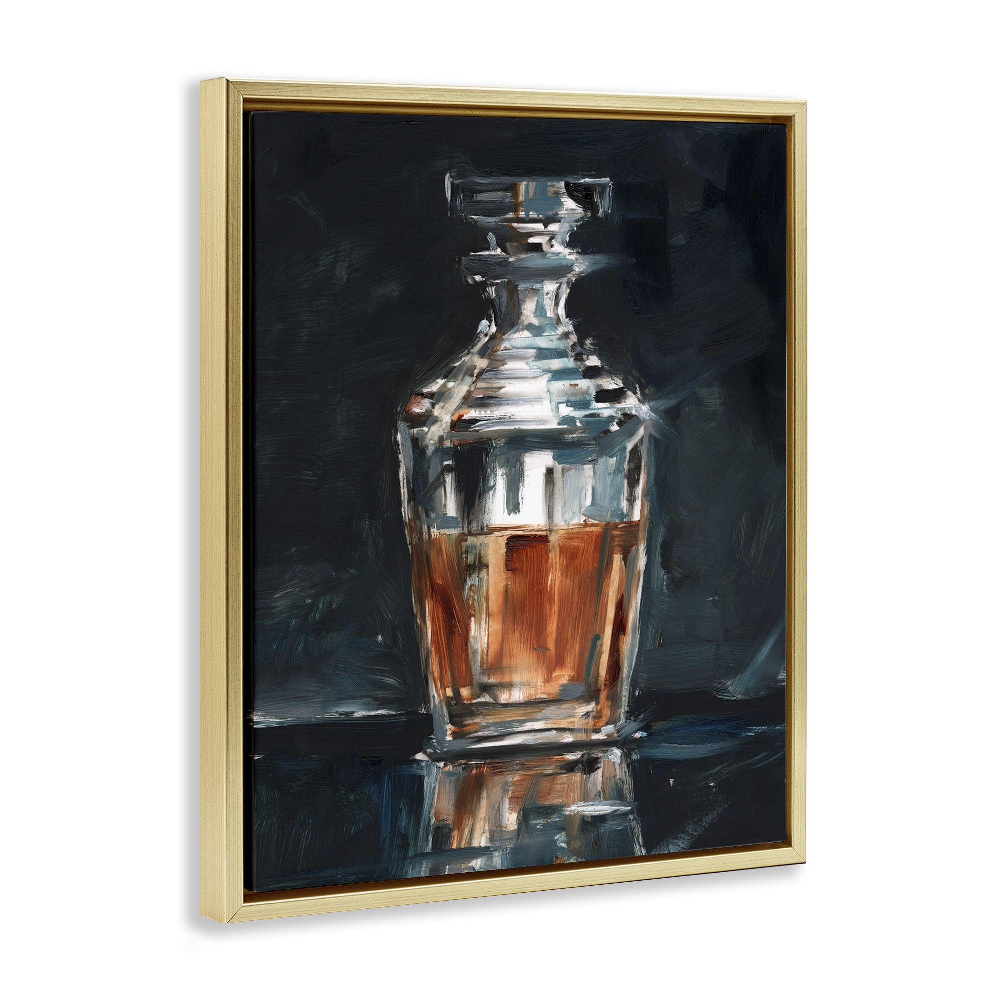 Stupell Industries Whiskey Decanter Still Life Food & Beverage Painting Gold Floater Framed Art Print Wall Art, 17 x 21