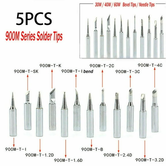 5pcs Soldering Iron Tip Pure Copper 900M Soldering Iron Head Set Inside Hot Bare Copper Electric Soldering Iron Welding Tools