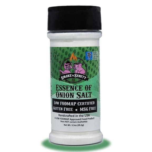 Smoke n Sanity Essence of Onion Salt - Certified Low FODMAP - Contains No Garlic - Low FODMAP Seasonings. Certified Gluten Free - Certified Kosher - Dairy Free - 3.5 Ounce Shaker