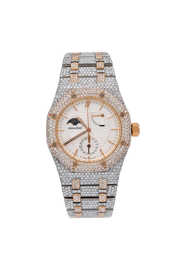 Pre-Owned Audemars Piguet Royal Oak 39MM 25168SR Limited Edition Pride of China White Dial Diamond Paved Bezel Two Tone Rose Gold Bracelet 22.75ct