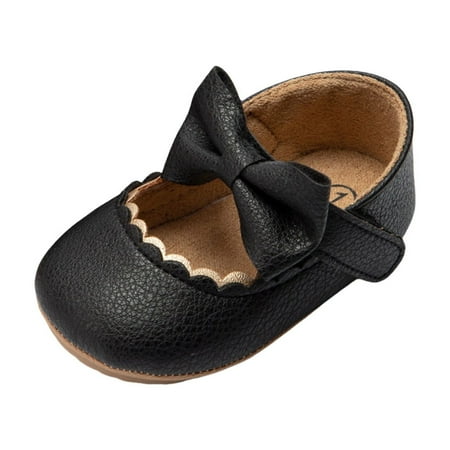 Zshosam Baby Girls Dress Shoes Bowknot Flats None-Slip Sole Princess Shoes for (Black 12)