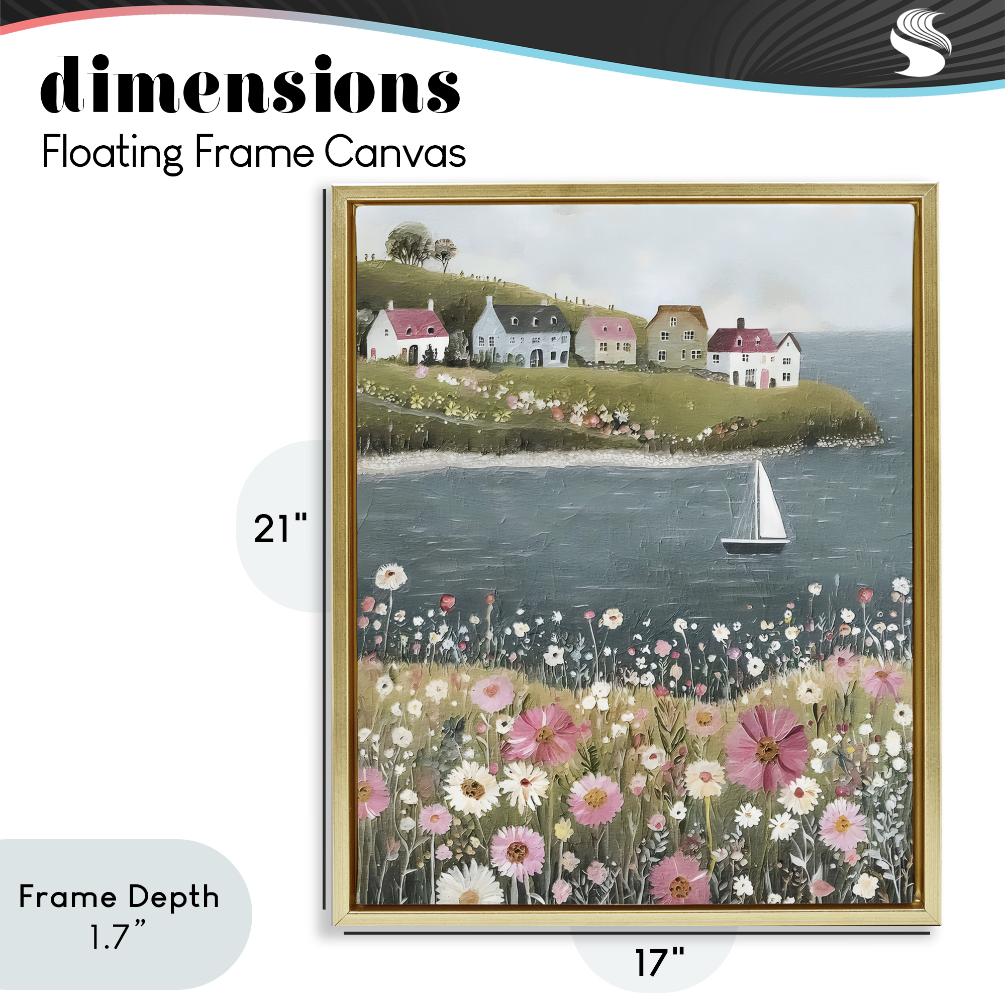 Stupell Industries Pink Meadow & Sailboats Gold Framed Floater Canvas Wall Art, design by Riley B