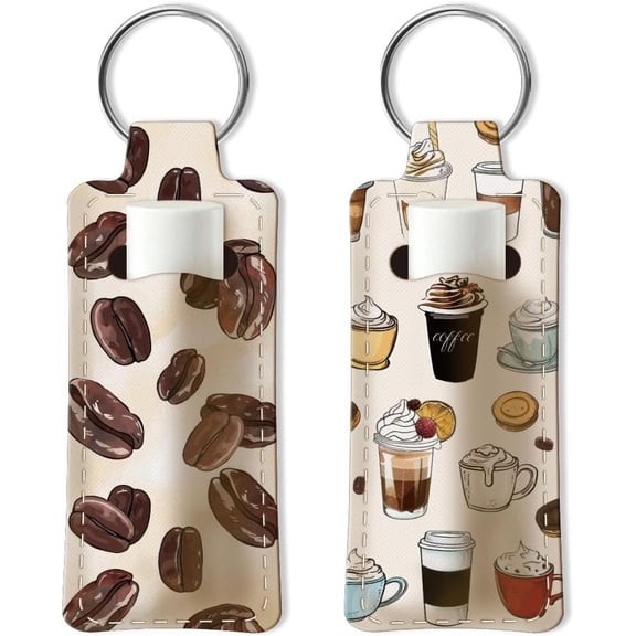 2pcs Lipstick Holder Keychain Coffee Lip Balm Holders Lipstick Keychains Portable Lipsticks Holder Bags Coffee Beans Chapstick Sleeve Travel Key Ring Holders for Lipsticks Chapstick Mixed Color