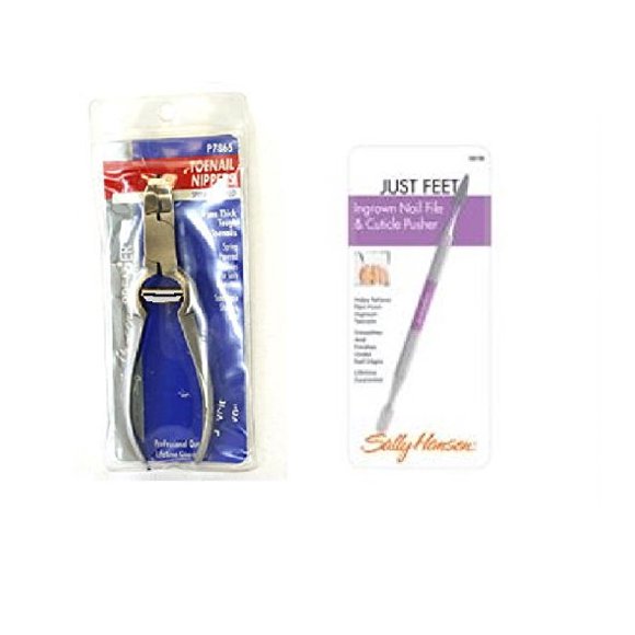 Sally Hansen LA Cross Toenail Nippers P7865 + Ingrown Nail File Cuticle Pusher 58158