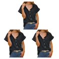 thumbnail image 3 of Jumpingount Camisa casual para mujer Blusa de manga corta con cuello en V con bolsillo Oficina Dama Playa Vacaciones Verano Top Ropa Negro XXL Negro XXL 3piezas Jumpingount CBP234817, 3 of 6