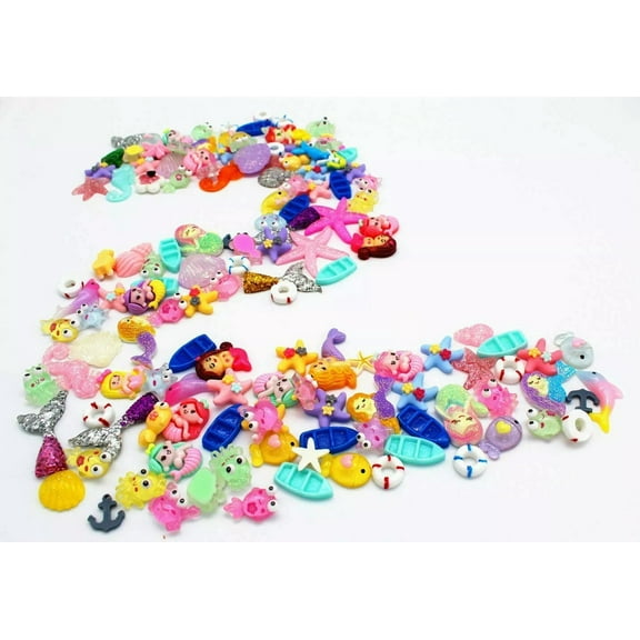 U8MO 5 Resin Cabochons Ocean Slime Charms Mermaid Assorted Lot Mixed Sea Themed