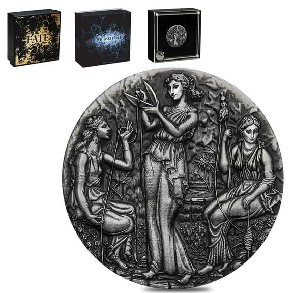 2025 2 oz Fate - The Moirai Antiqued Silver High Relief Coin Perth Mint