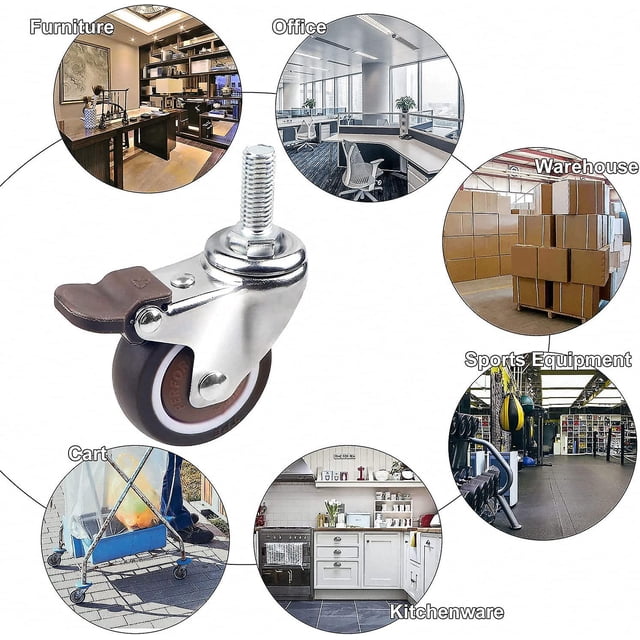 4 ruedas giratorias con freno de 32 mm, ruedas roscadas M6x15 mm, ruedas para muebles, capacidad de carga de 64 kg, ruedas de goma Tpe para equipos pequeños Banban