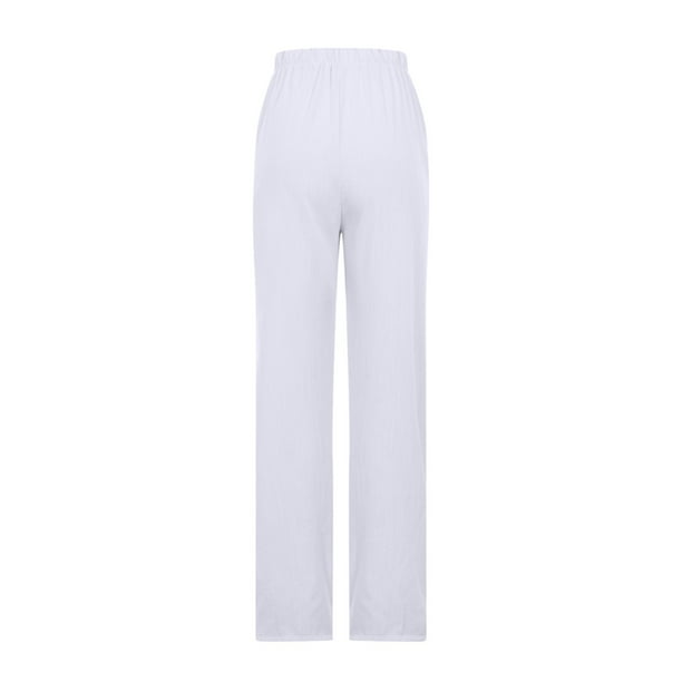 Women's Linen Pants Casual Solid Drawstring Loose Elastic Waist