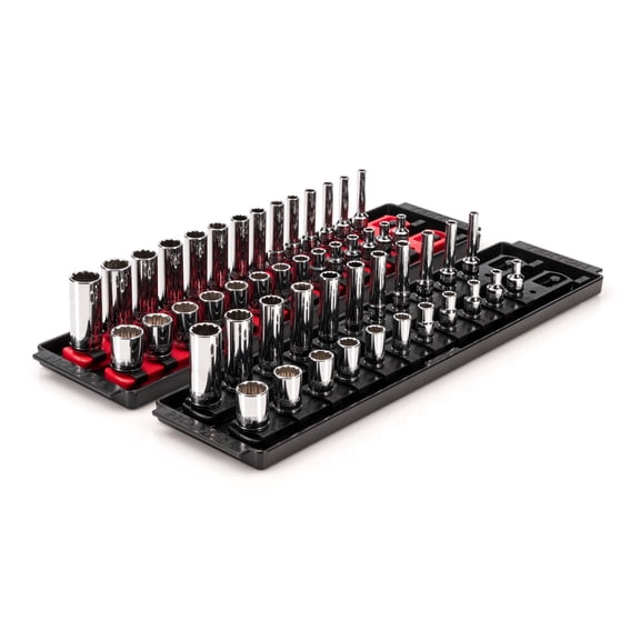 TEKTON 1/4 Inch Drive Shallow and Deep 12-Point Socket Set with Rails and Trays, 50-Piece (5/32 - 9/16 in., 4 - 15 mm) | SHD90216