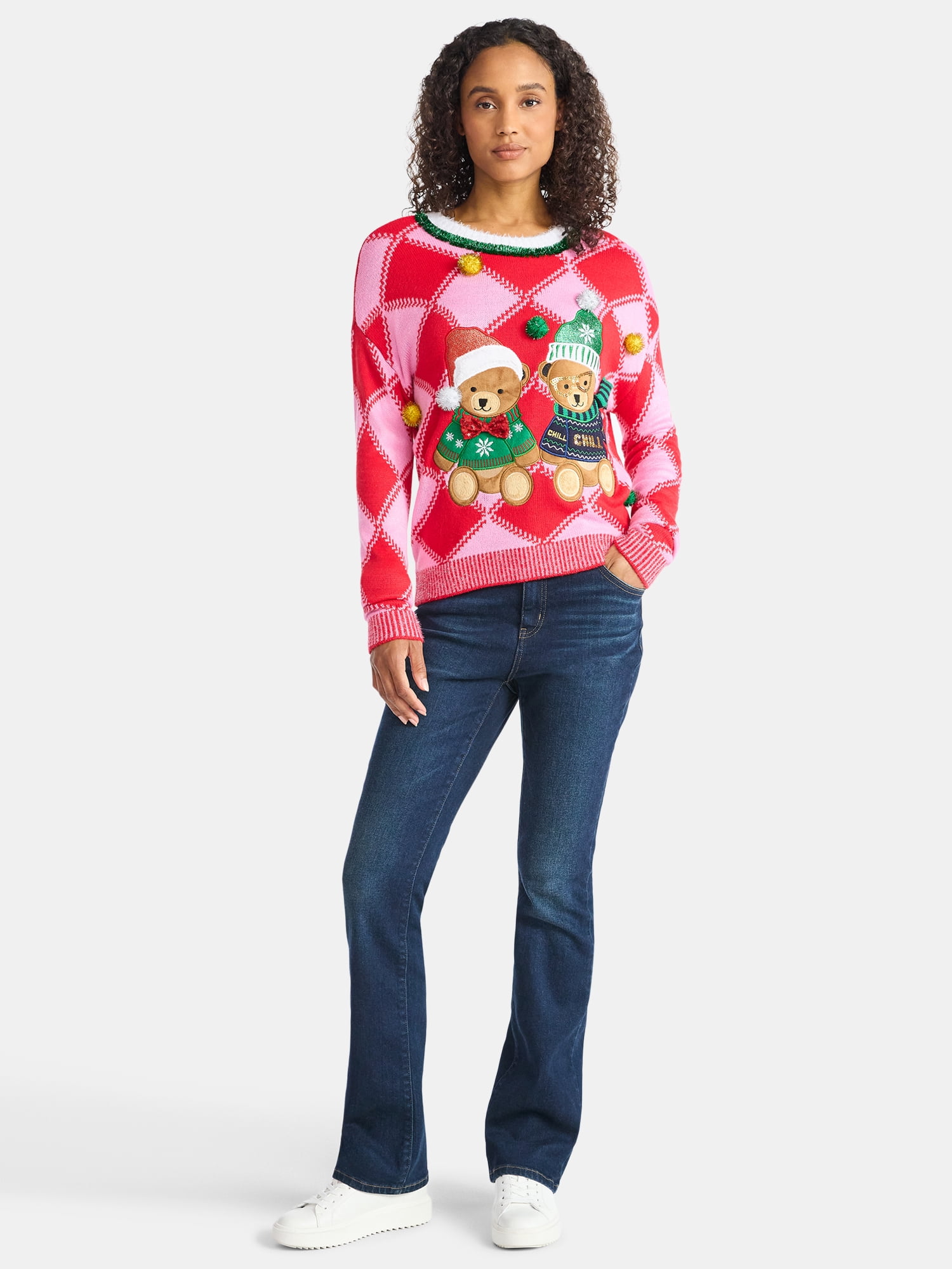 Holiday Time Women's Embellished Pullover Christmas Sweater, Midweight, Sizes XXS-XXXL