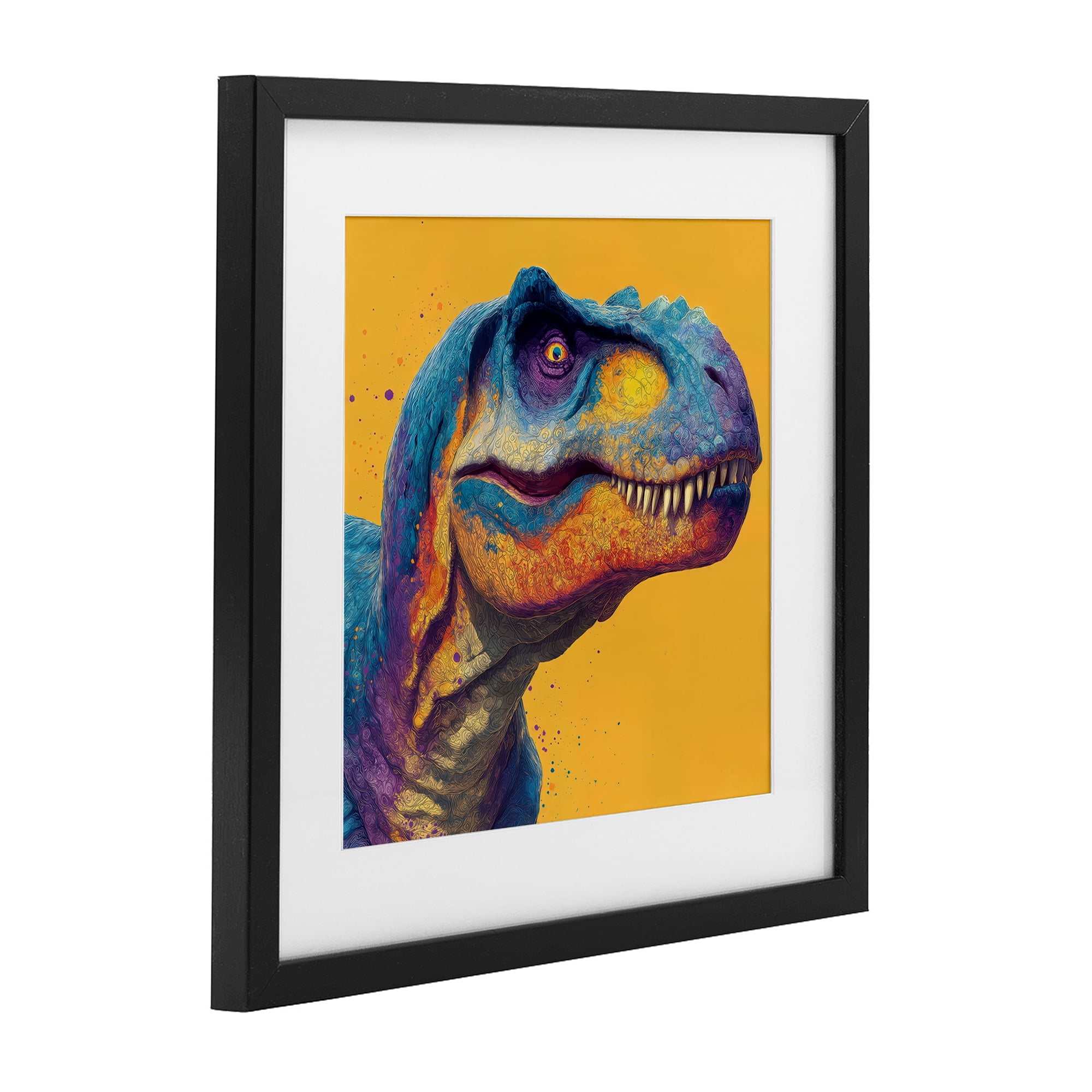 Stupell Industries Vibrant T-Rex Portrait Black Framed Print Under Glass, design by Wumples