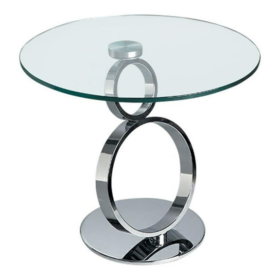 Pemberly Row Contemporary Metal End Table with Glass Top in Chrome