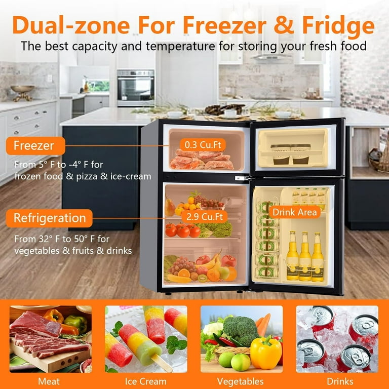 Soonbuy Mini Refrigerator with Freezer, 91L - Walmart.com