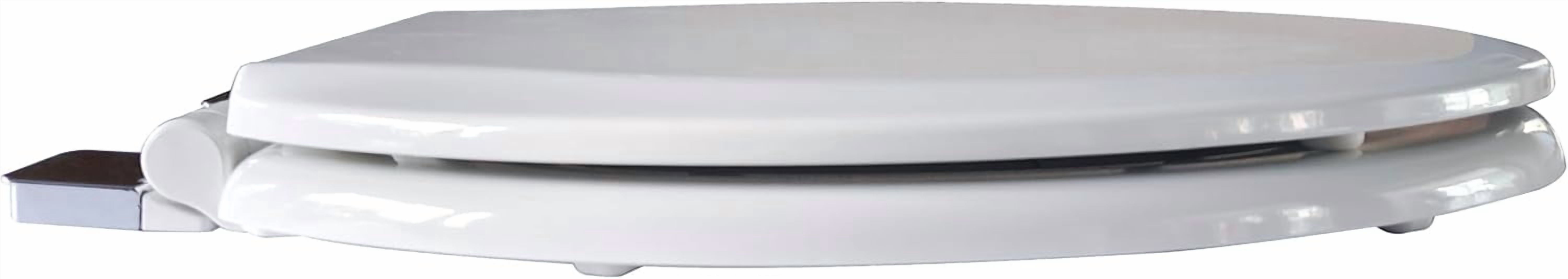 1Q1E7-00CH Premium Molded Wood Toilet Seat with Metal Slow Close Hinge, Elongated, White with Chrome