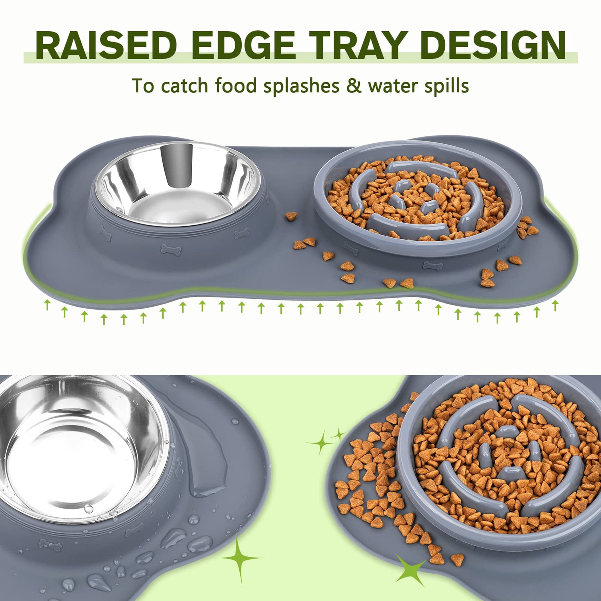 Slow Feeder Dog Bowl with Non Slip Silicone Mat, 3 in 1 Stainless Steel Pet Bowl for Small Dogs and Cats, Grade Safe Design to Slow Down Eating, Preent Bloat, Improe Digestion, Gray