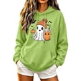 thumbnail image 2 of Molidfa Women's Happy Ghost Hoodie Drink Pumpkin Halloween Graphic Sweatshirt, 2 of 5