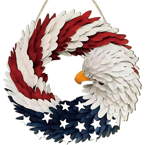 4th of July American Eagle Wreath - Wooden Red White and Blue Door Decorations - Patriotic Wreath for Front Door Independence Day Decorations