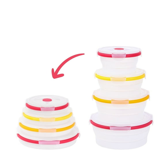 Ecoberi Collapsible Food Storage Containers, Airtight Snap-Top Lid, BPA Free Silicone, Microwave and Dishwasher Safe, Pack of 4