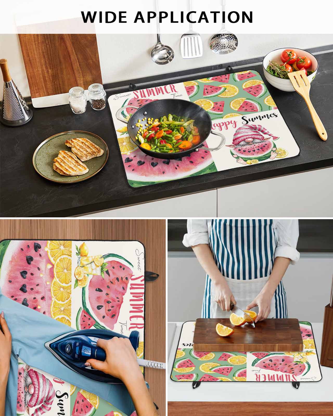 nqOlkjepod Large Induction Cooktop Protector Mat 28.5"x20.5", Red Watermelon Stove Top Covers for Electric Stove, Summer Yellow Lemon Gnome Pastoral Stove Burner Cover Mats, Glass Top Stove Cover