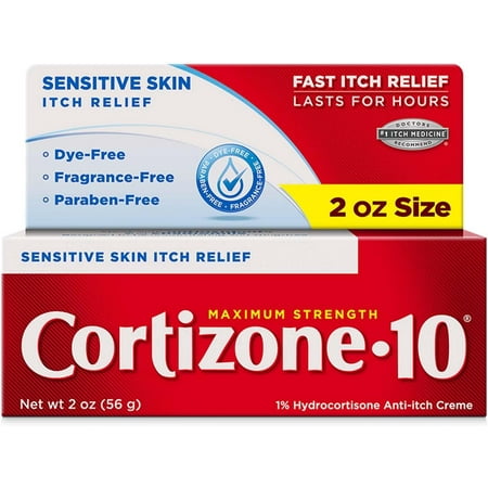 Cortizone 10 Maximum Strength Sensitive Skin Itch Relief, Anti-Itch Cream, 1% Hydrocortisone Creme, 2 oz.