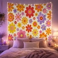 thumbnail image 2 of Retro Floral Pattern With Bright Daisy Blooms, Playful Vintage Style for Flower Lovers, Botanical Wall Art, Mother's Day Gift, Tapestry Wall Hanging for Bedroom and Living Room, 2 of 7