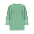 thumbnail image 7 of Crew Neck T-Shirts Womens 3/4 Length Sleeve Tops Hollow Lace Patchwork Loose Trendy Dressy Casual Blouses, Green M, 7 of 7