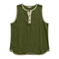 thumbnail image 3 of Men Summer Cotton Linen Tank Tops Gym Athletic Henley Button Sleeveless T-Shirts Workout Loose Comfy Soft Solid Color Tops, 3 of 6