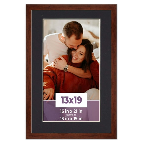 13x19 Frame Walnut With Black Picture Mat For 13x19 Photo - Walnut 15x21 Frame To Display Print or