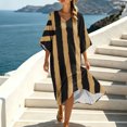 thumbnail image 5 of Uscallm Women Plus Size V Neck Short Sleeve Boho Flowy Striped Maxi Dresses Loose Casual Beach Vacation Swing Long Dresses with Elastic Waist, Gold 2XL, 5 of 8