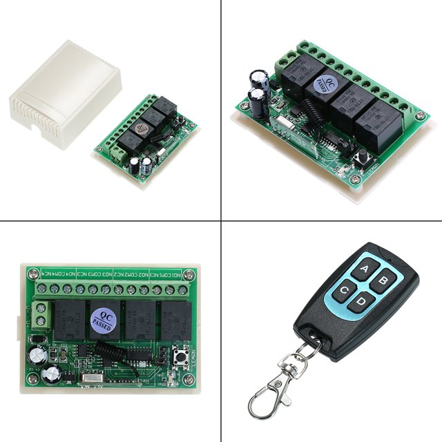 DC 12V 4CH Channel 433Mhz Wireless RF Switch Long Range Wireless Remote Control Switch DC12V RF Relay Receiver Module Transmitter Toggle Switch 1527 Chip Smart Home Automation 2