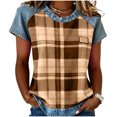 thumbnail image 3 of Shirts for Women Plaid Printed Dressy Casual Blouses Summer Loose Fit Crew Neck Short Sleeve Tops, 3 of 6