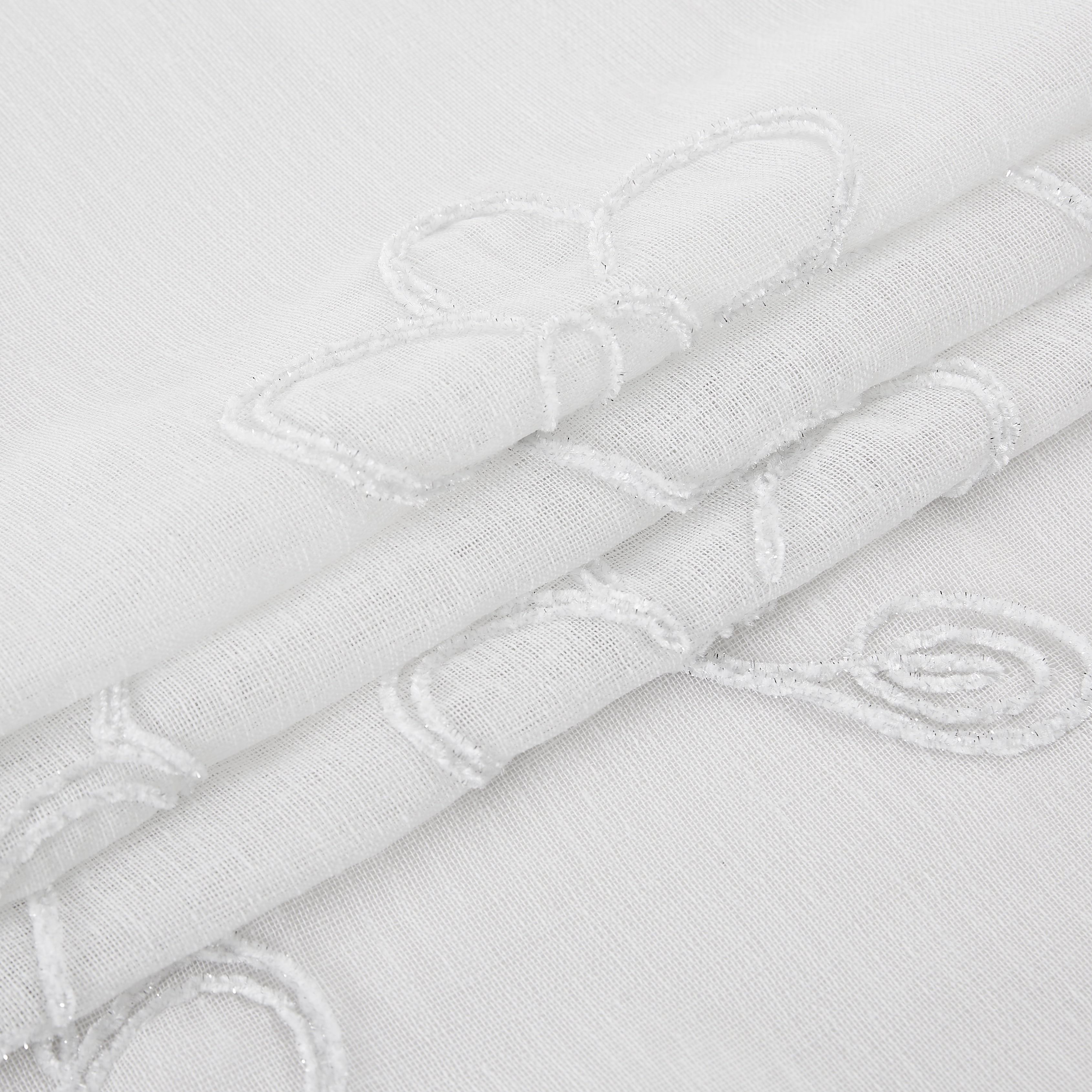 Dainty Home Rita 3D Floral Chenille Embroidered Solid Sheer Linen Look 76" x 84" Window Curtain Panel Pair in White With Shimmer