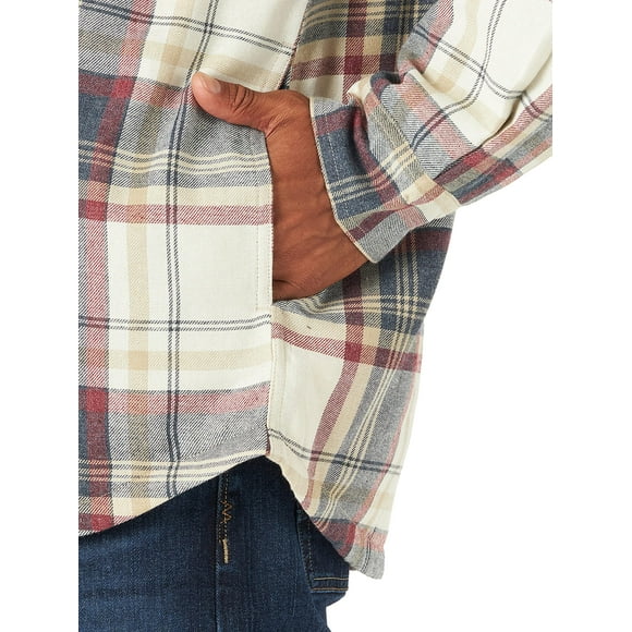 Wrangler Authentics Men's Long Sleeve Sherpa Lined Flannel Shirt Jacket, Light Beige Heather, 3X-Large
