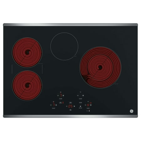 GE - 30" Built-In Electric Cooktop - Stainless steel on black